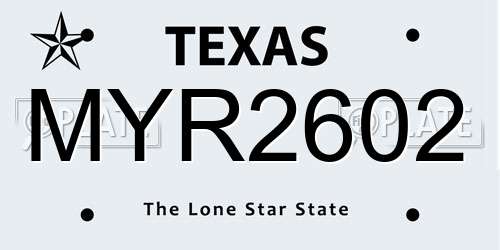 MYR2602 Texas License Plate