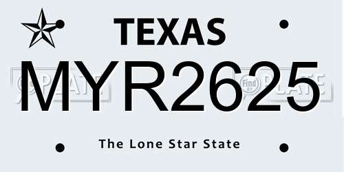 MYR2625 Texas License Plate
