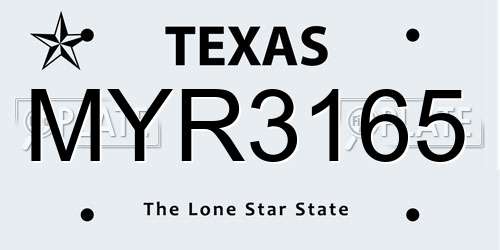 MYR3165 Texas License Plate