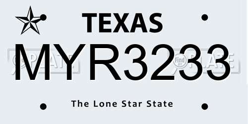MYR3233 Texas License Plate