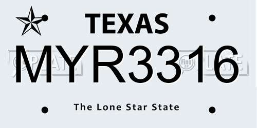 MYR3316 Texas License Plate