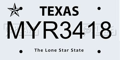 MYR3418 Texas License Plate