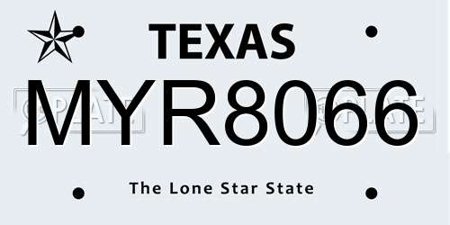 MYR8066 Texas License Plate