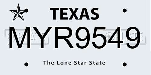 MYR9549 Texas License Plate