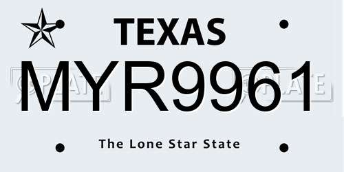 MYR9961 Texas License Plate