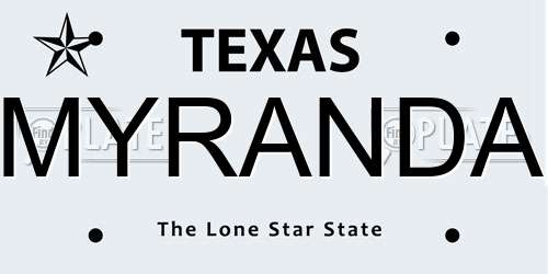 MYRANDA Texas License Plate