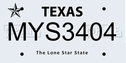 MYS3404 Texas License Plate