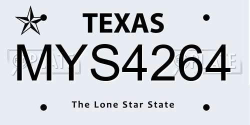 MYS4264 Texas License Plate