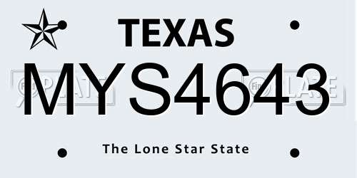 MYS4643 Texas License Plate