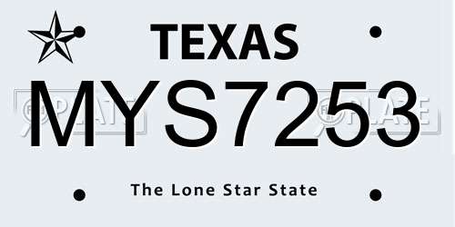 MYS7253 Texas License Plate