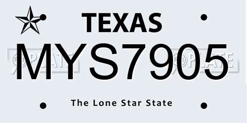MYS7905 Texas License Plate