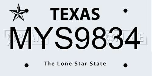 MYS9834 Texas License Plate