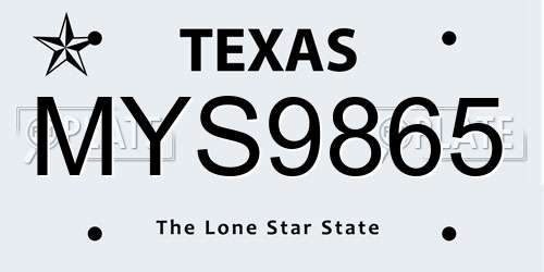 MYS9865 Texas License Plate