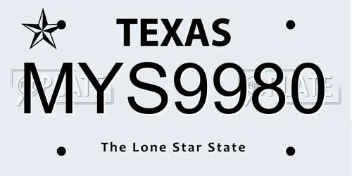 MYS9980 Texas License Plate