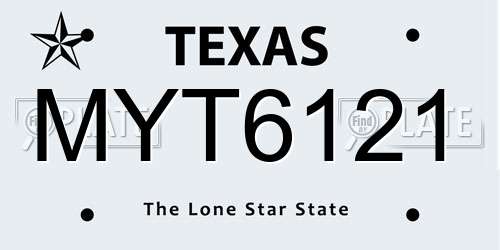 MYT6121 Texas License Plate