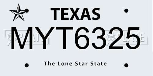 MYT6325 Texas License Plate