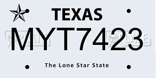 MYT7423 Texas License Plate