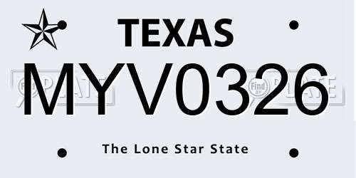 MYV0326 Texas License Plate