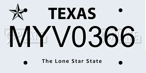 MYV0366 Texas License Plate