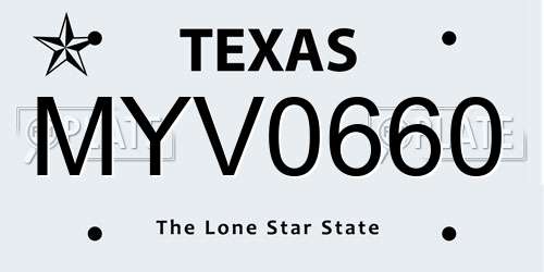 MYV0660 Texas License Plate