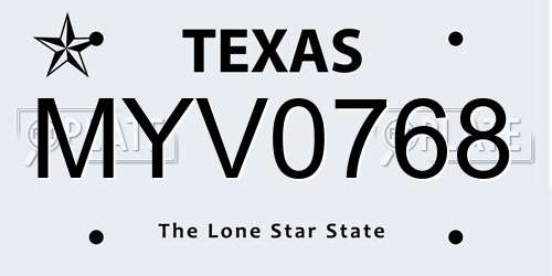 MYV0768 Texas License Plate