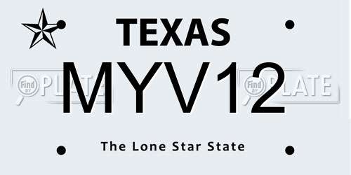 MYV12 Texas License Plate