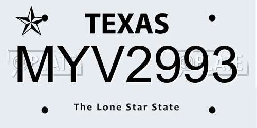 MYV2993 Texas License Plate