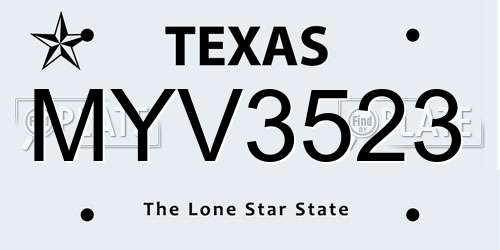 MYV3523 Texas License Plate