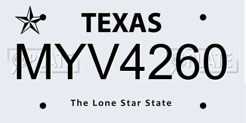 MYV4260 Texas License Plate