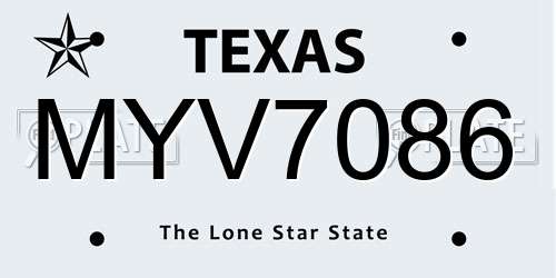 MYV7086 Texas License Plate