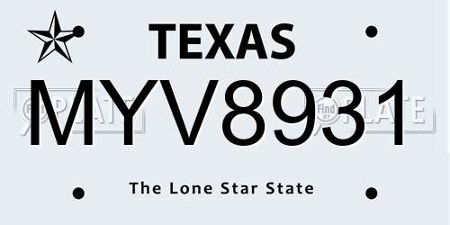 MYV8931 Texas License Plate