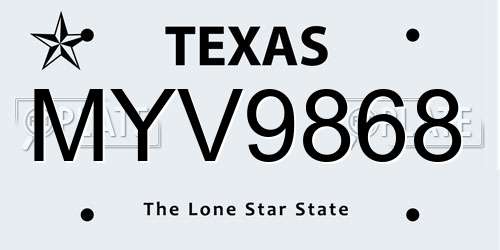 MYV9868 Texas License Plate