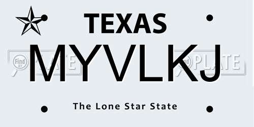 MYVLKJ Texas License Plate
