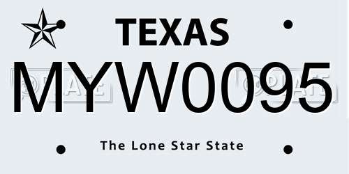 MYW0095 Texas License Plate