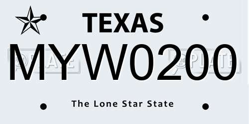 MYW0200 Texas License Plate