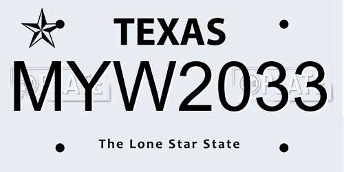 MYW2033 Texas License Plate