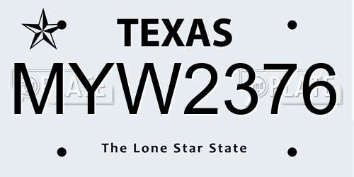 MYW2376 Texas License Plate