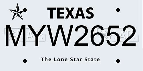 MYW2652 Texas License Plate