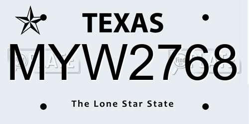 MYW2768 Texas License Plate