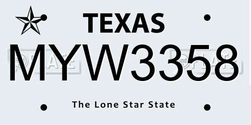 MYW3358 Texas License Plate