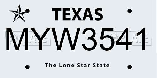 MYW3541 Texas License Plate
