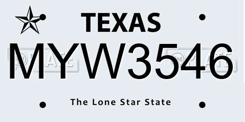 MYW3546 Texas License Plate