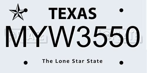 MYW3550 Texas License Plate