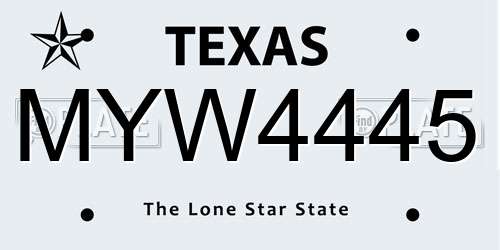MYW4445 Texas License Plate