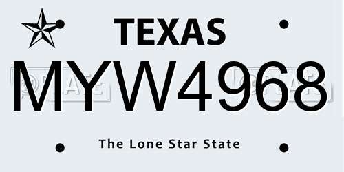 MYW4968 Texas License Plate
