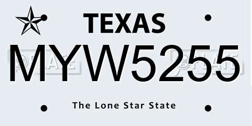 MYW5255 Texas License Plate