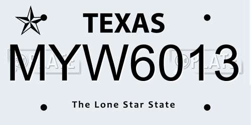 MYW6013 Texas License Plate