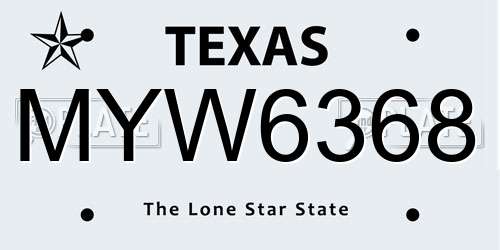 MYW6368 Texas License Plate