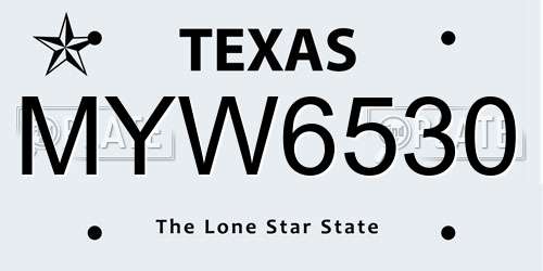 MYW6530 Texas License Plate