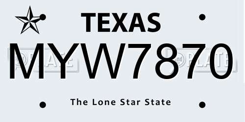 MYW7870 Texas License Plate